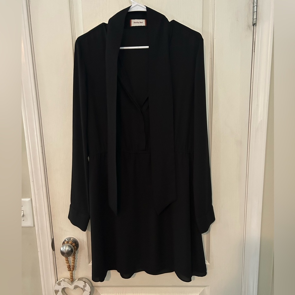 Sunday Best Black Long Sleeve Dress with Neck Tie